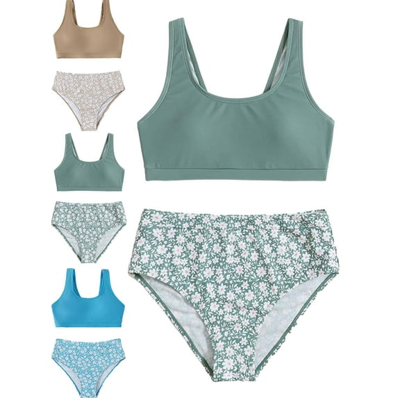 8-14T Girl's Swimwear Beach Sport All Over 2 Piece Bikini Preppy Swimsuit Bathing Suits