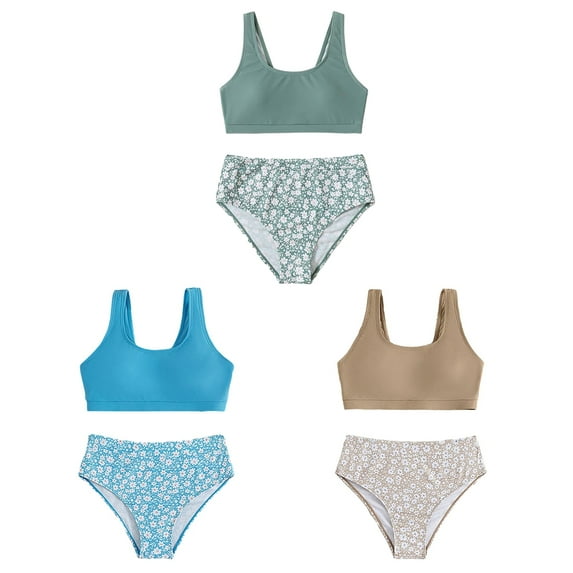 8-14T Girl's Swimwear Beach Sport All Over 2 Piece Bikini Preppy Swimsuit Bathing Suits