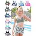 thumbnail image 1 of 8-14T Girls Swimsuits 3 Piece Bathing Suit Printed Strap Bikini Set with Cover Up Skirt Beach Swimwear, 1 of 9