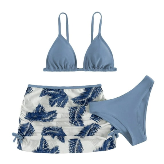 8-14T Girls Swimsuits 3 Piece Bathing Suit Printed Strap Bikini Set with Cover Up Skirt Beach Swimwear