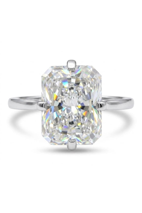 8.15 Ct White Moissanite Radiant Solitaire Ring - 925 Sterling Silver Gold Vermeil Size 6.5 US