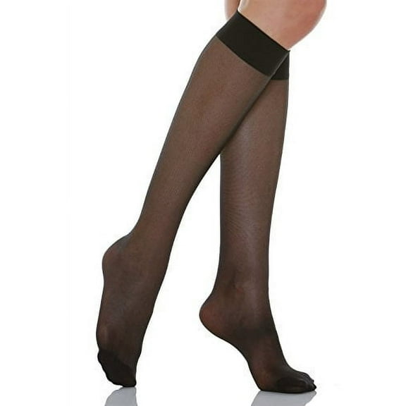 8-15 mmHg Lite Compression Knee High Stockings, Graduated Compression &amp; Support Hosiery Fine Italian Made Fashionable Sheer Stockings (Size 2 Black)
