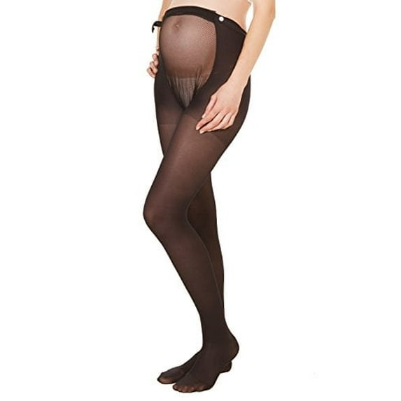 8-15 mmHg Lite Graduated Compression Maternity Pantyhose with Adjustable Waistband, Fine Italian Made Fashionable Sheer Pregnancy Pantyhose Stockings (Size 5 Black)