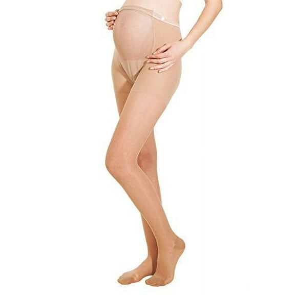 8-15 mmHg Lite Graduated Compression Maternity Pantyhose with Adjustable Waistband, Fine Italian Made Fashionable Sheer Pregnancy Pantyhose Stockings (Size 1 Nude)