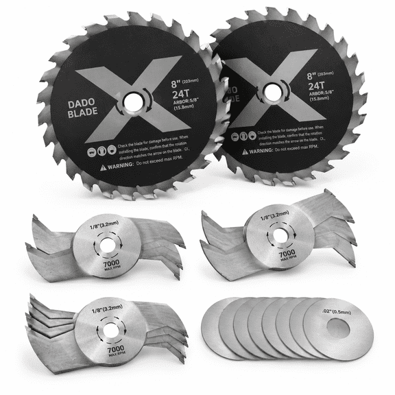 8" 15pc Stacking Dado Power Tool Set for Dados Grooves Rabbets