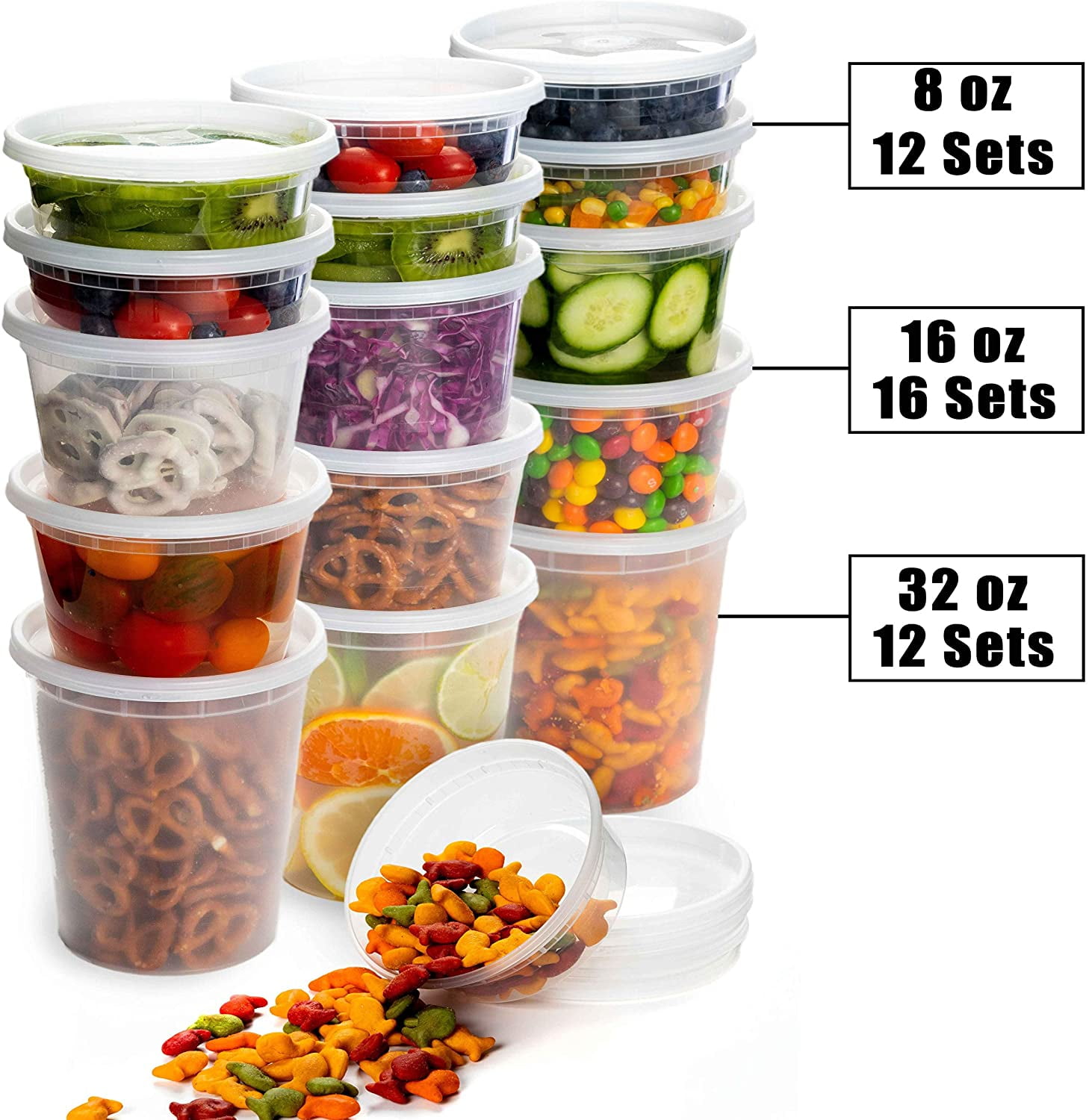 8, 16, 32 Oz [40 Sets] Deli Plastic Food Containers with Airtight Lids,  Leakproof Slime Small Combo Pack [Reusable, Storage, Disposable, Meal Prep,  Soup, Microwaveable & Freezer Safe] 