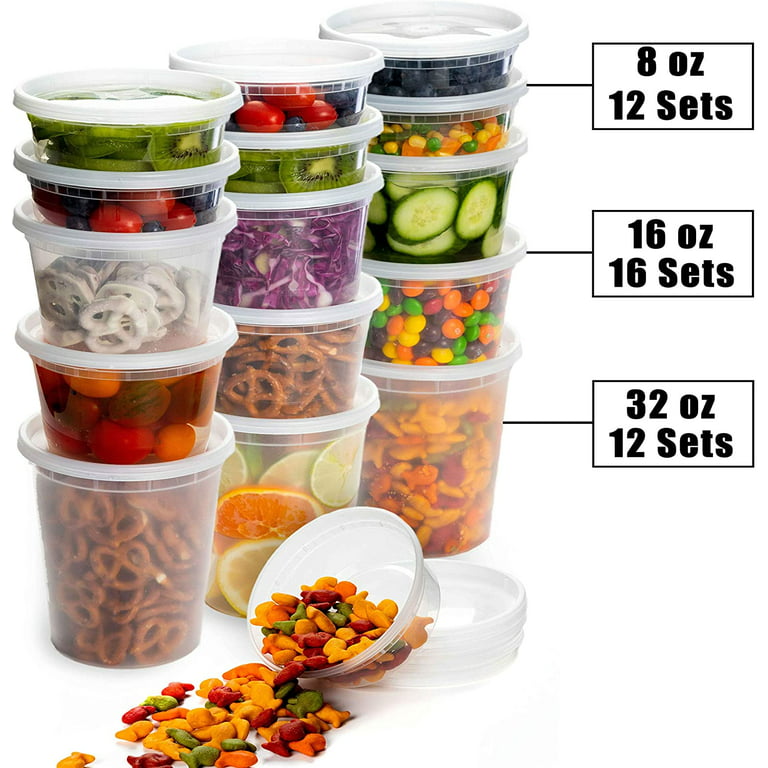 8, 16, 32 Oz [40 Sets] Deli Plastic Food Containers with Airtight