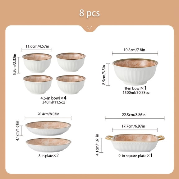8/16 Count Retro Camellia Ceramic Plates and Bowls Set, Microwave Safe for Gatherings