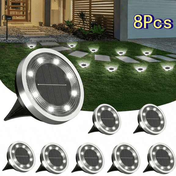 8/16Pcs Solar Ground Lights Outdoor IP65 Waterproof Solar Flat Garden Light Solor Powered Disc Pathway Lights for Outside Walkway Yard Landscape Patio Lawn Driveway