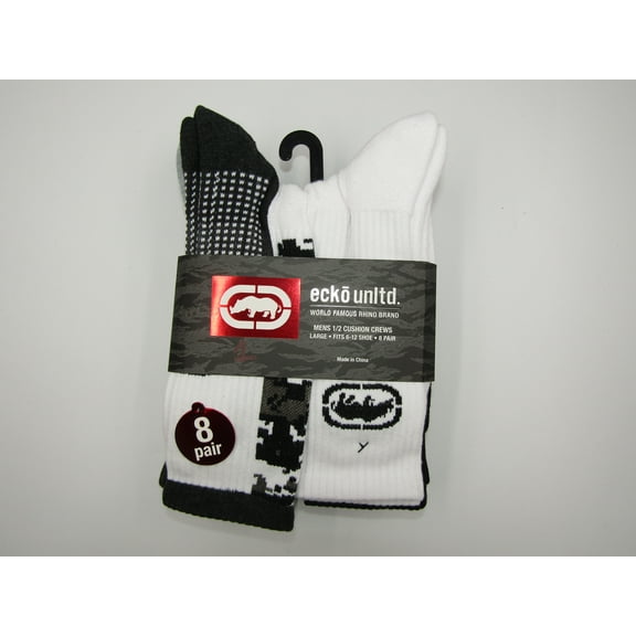 8-16 Pairs Of Ecko Men's Half Cushion Crew Athletic Socks 10-13 (Style1, 8)