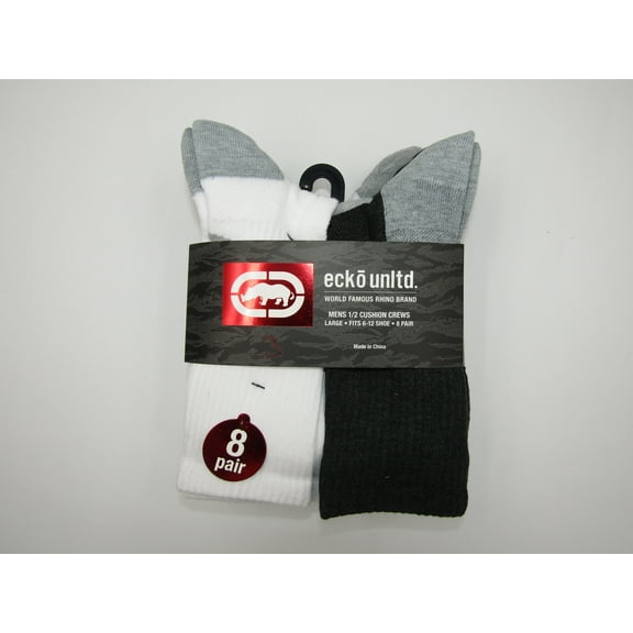 8-16 Pairs Of Ecko Men's Half Cushion Crew Athletic Socks 10-13 (Style4, 8)