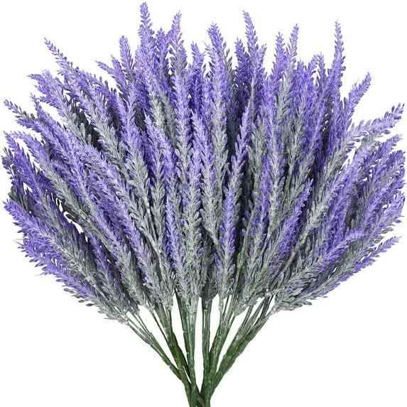 8/16pcs Artificial Flowers Lavender UV Resistant Purple Flocked Decorative Fake Faux Flowers Bouquet for Wedding Mother's Day Garden Office Decoration