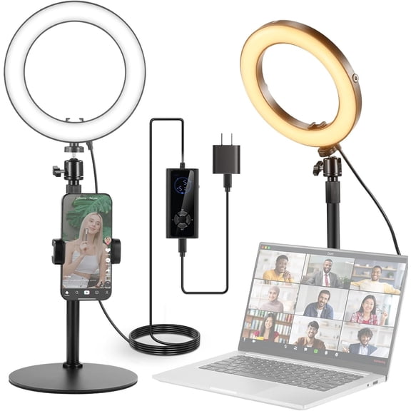 8" 18W High Power Desk Light with Stand & Phone Holder, Circle Selfie light for iPhone Streaming Vlogging Recording, Video Conference Lighting Kit for Laptop Computer Zoom Call, RH8B