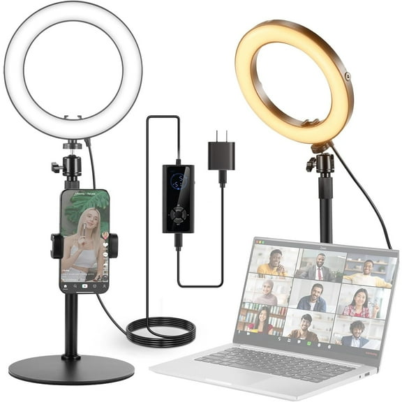 8" 18W High Power Desk Ring Light with Stand & Phone Holder, Circle Selfie Ringlight for iPhone Streaming Vlogging Recording, Video Conference Lighting Kit for Laptop Computer Zoom Call, RH8B