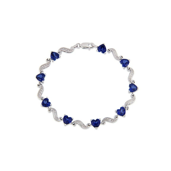 8.19 Carat (Ctw) Lab-Created Blue Sapphire Heart Bracelet in Sterling Silver (7 inches)