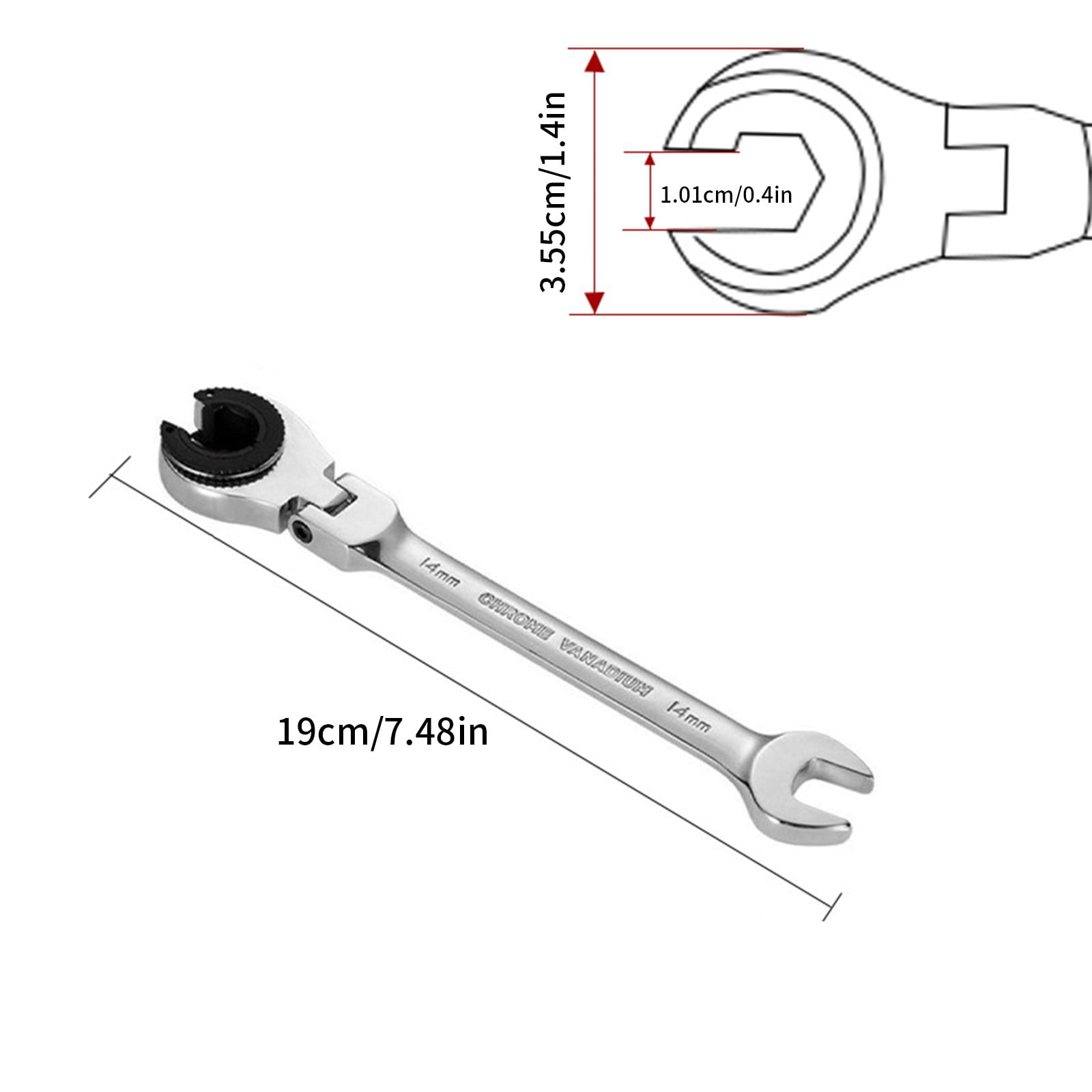 819Mm Open FlexHead Ratcheting Wrench, Metric Ratcheting Spanner with