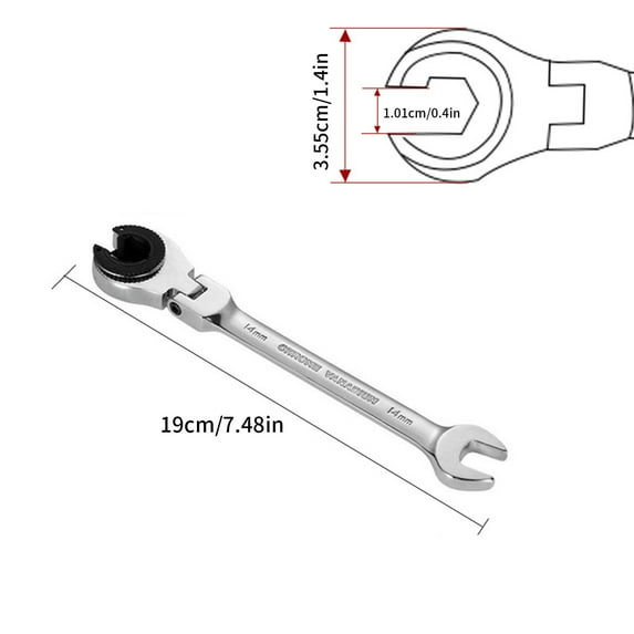 8-19Mm Open Flex-Head Ratcheting Wrench, Metric Ratcheting Spanner with 72 Teeth, Chrome Vanadium Steel Tubing Ratchet Spanner