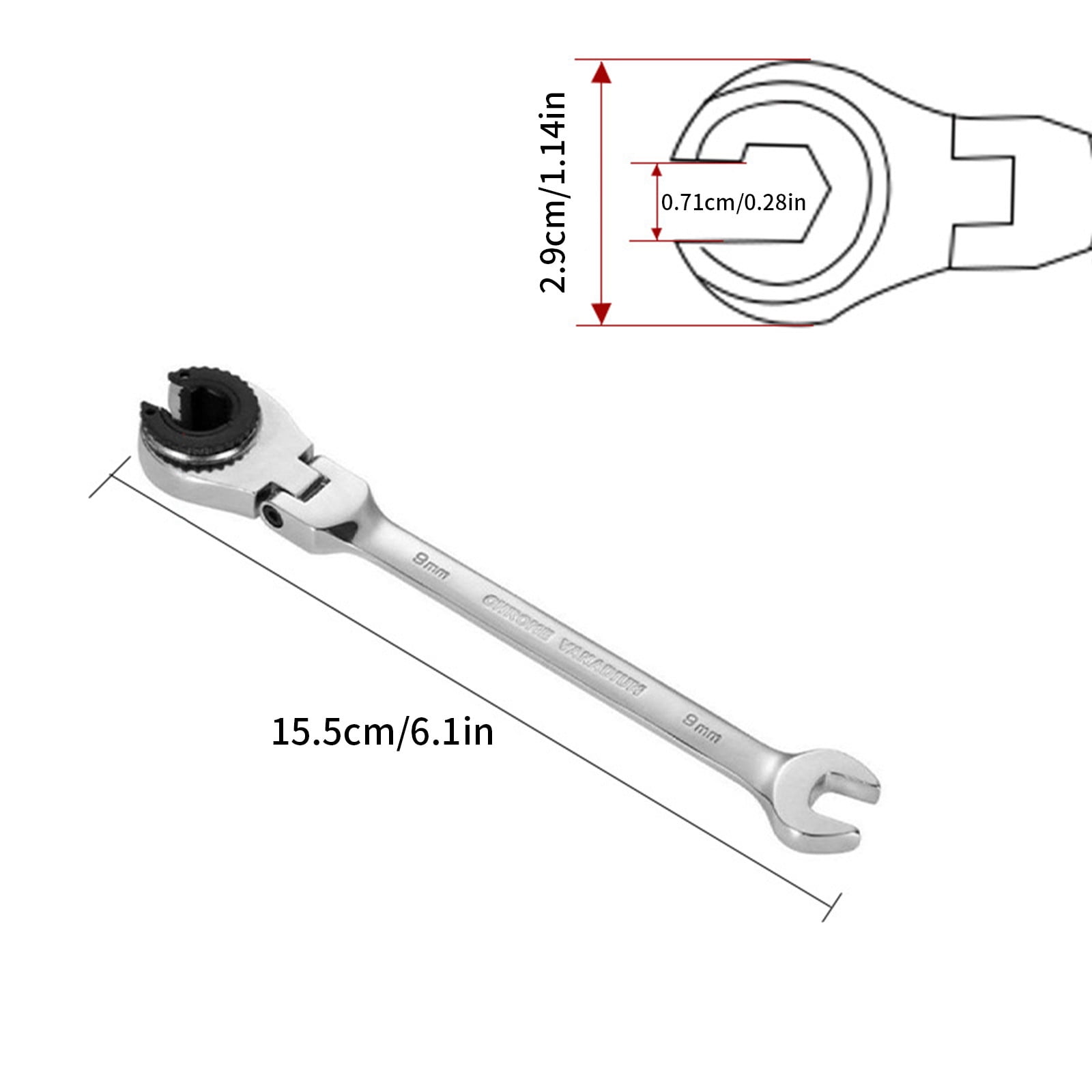 819Mm Open FlexHead Ratcheting Wrench, Metric Ratcheting Spanner with
