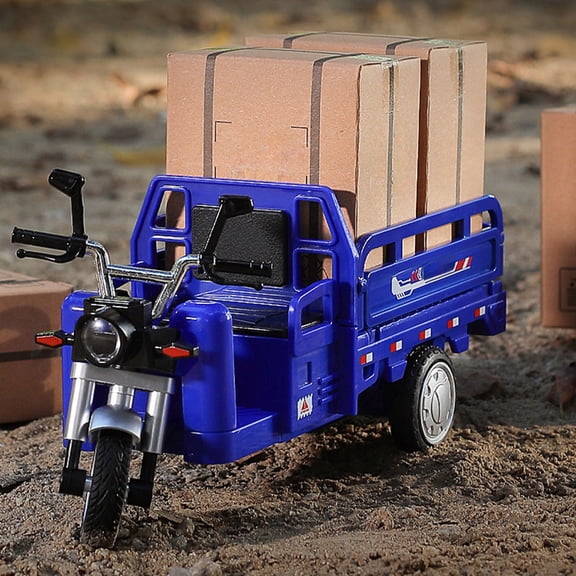 8.1in Pull-Back Alloy Tricycle Dump Truck, Sound & Light Kids Toy – Multi-Functional Flaps, Steering, Christmas Holiday Gift