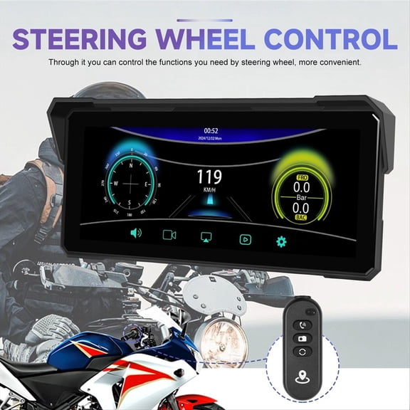 8.1inch Motorcycle Carplay Android Auto Screen Portable Motorcycle Navigation Monitor Dual Cameras DVR Bluetooth Wifi,1 x Motorcycle Carplay Screen 2 x Cameras,Black