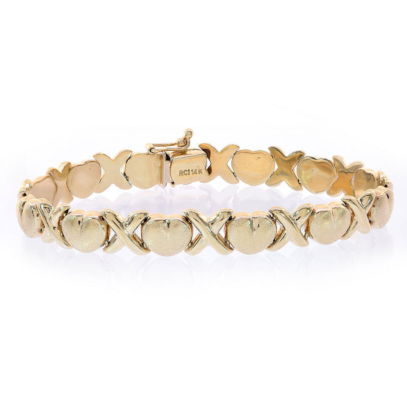 8.1mm Ladies 14K Yellow Gold Hearts and Kisses Bracelet Walmart
