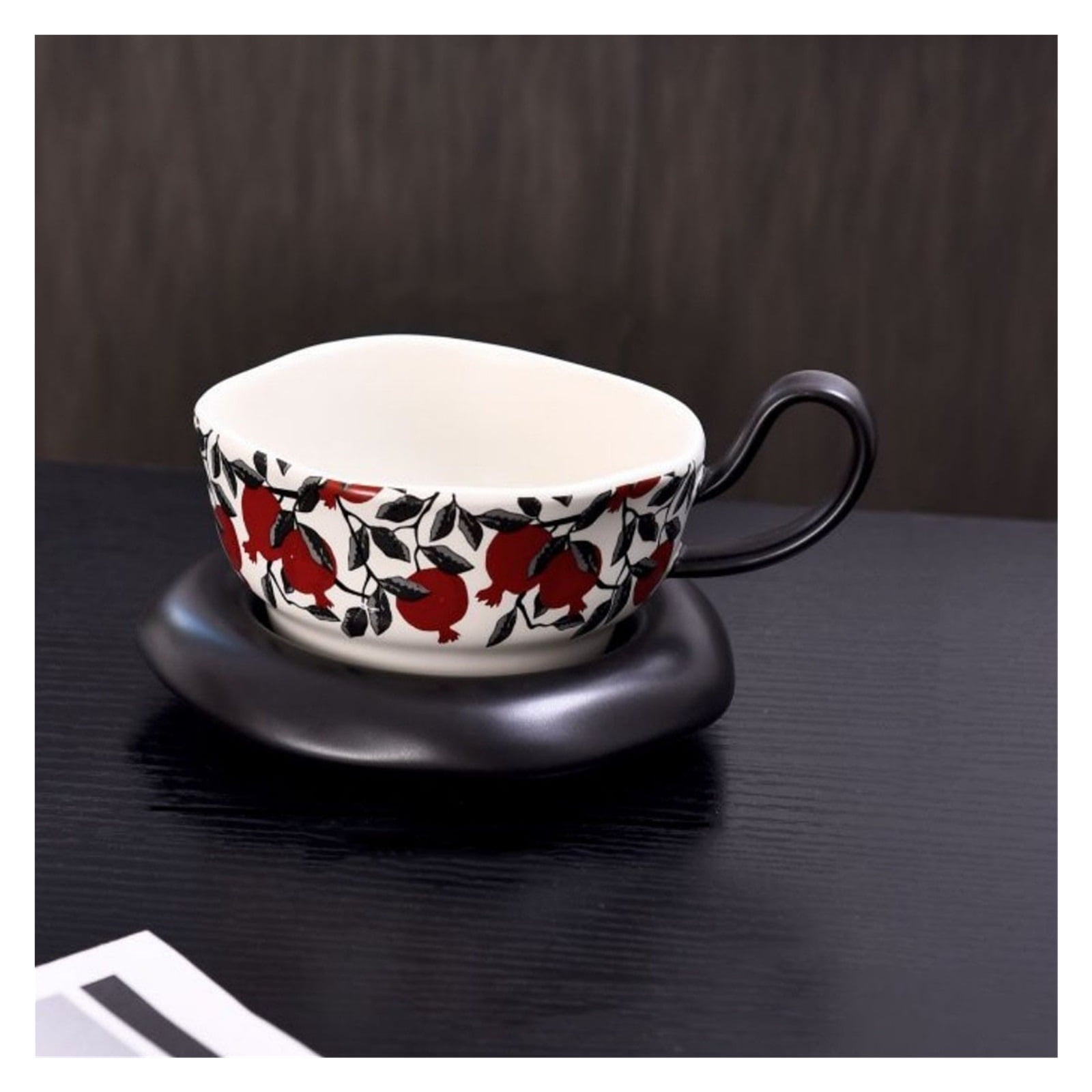 8.1oz Ceramic Coffee Mug with Saucer Set, Vintage Ceramic Latte Art Mug for Espresso, Milk, Americano