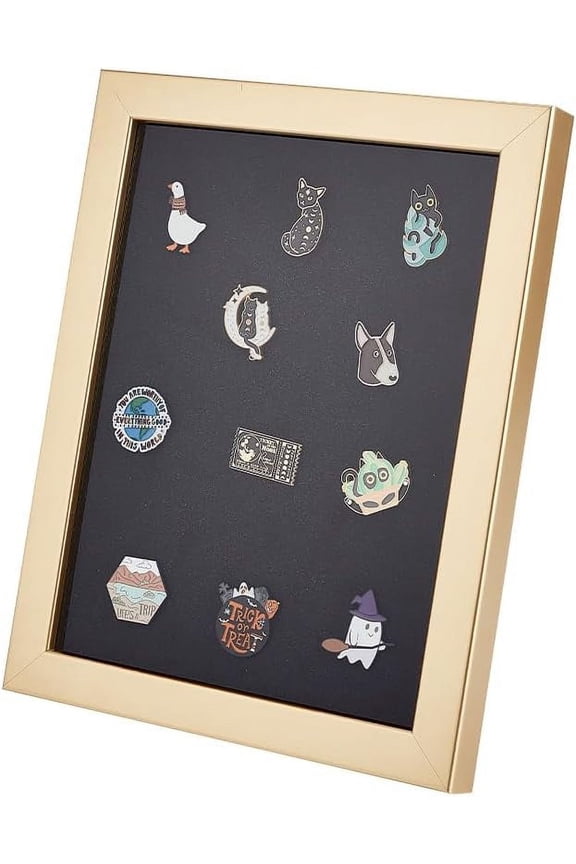 8.1x10 inch Pin Display Case Medal Display Frame Wood Picture Frame Cabinet Brooch Collection Display Case Military Medal Display Case for Pin Gift Badges Collectible Pins and Medals -Gold