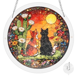 8.2" Cat Acrylic Jigsaw Puzzle Suncatcher Acrylic Puzzle Sun Catcher Stained Glass Style for Decor