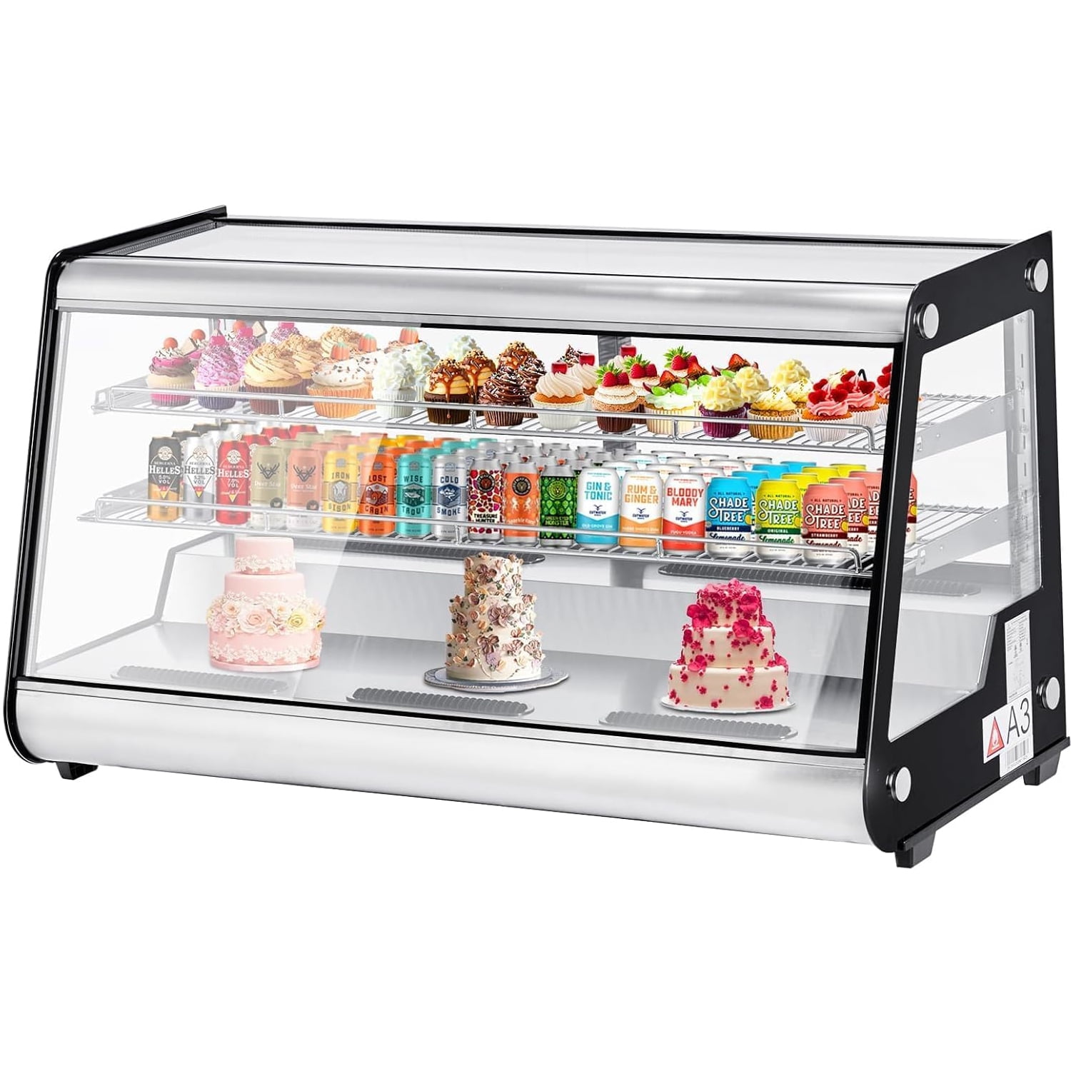 8.2 Cu.Ft. Refrigerated Display Case Countertop Pastry Display Case Commercial Display Refrigerator with LED Lighting Auto Defrosting Air-cooling Rear Sliding Door, Double-Layered Glass