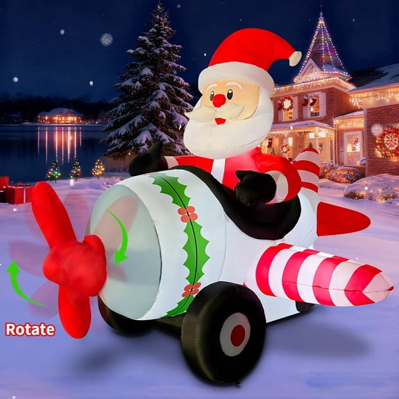 8.2 FT Inflatable Santa Flying Plane with Built-in LED Lights, Santa Blow up Santa Clause Decorations, Christmas Outdoor Decorations for Garden Patio Lawn Holiday Party Xmas