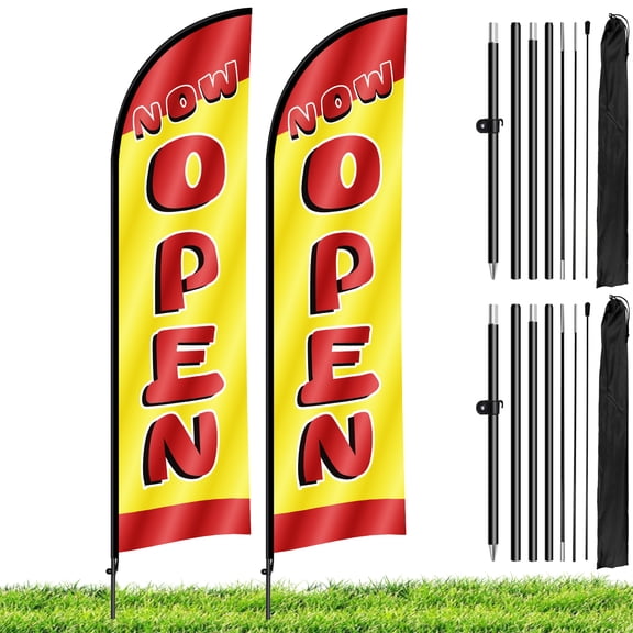 8.2 FT Open Feather Flag Poles 2 Pack Open Flags for Business with Pole & Ground Stake, Open Sign Advertising Banner for Outdoor Events