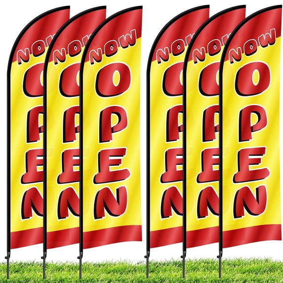 8.2 FT Open Feather Flag Poles 6 Pack – Open Flags for Business with Pole & Ground Stake, Open Sign Advertising Banner for Outdoor Events