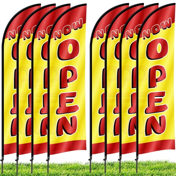 8.2 FT Open Feather Flag Poles 8 Pack Open Flags for Business with Pole & Ground Stake, Open Sign Advertising Banner for Outdoor Events