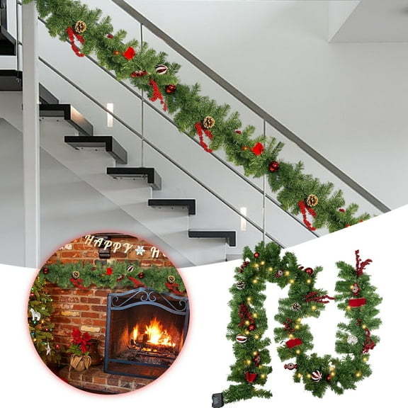 8.2 FT Pre-Lit Artificial Christmas Garland with 50 LED Lights - Battery Operated Lighted Garland with 8 Modes & Timer for Indoor Holiday Door, Mantle and Home Decor