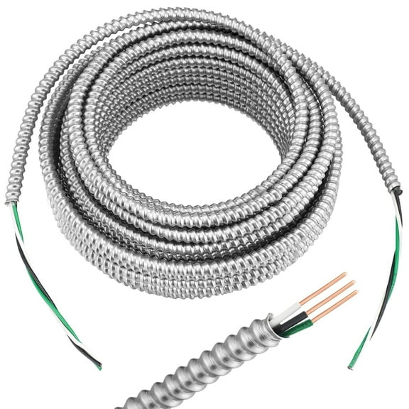 8/2 MC Cable with Ground Cable with Ground Aluminium Armored Stranded Copper Conductors Cable for Indoor 25 Ft