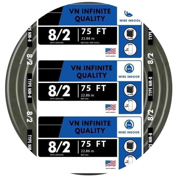 8/2 NM-B Nonmetallic with Ground Sheathed Cable Residential Indoor Wire (75 ft)