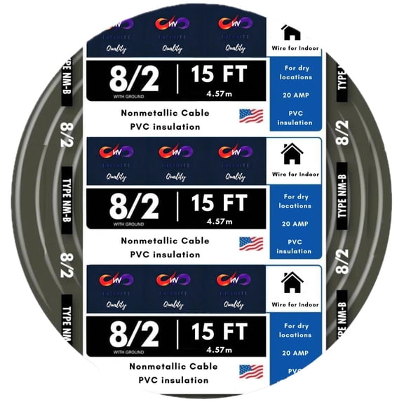 8/2 NM-B Nonmetallic with Ground Sheathed Cable Wire Equivalent to Romex 15ft