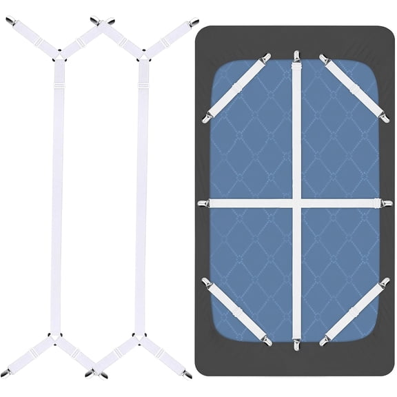 8+2 Pieces Bed Sheet Holder Straps Bed Sheet Fasteners Suspenders Holder Straps Adjustable Crisscross Elastic Band Fitted Sheets Corner Straps Grippers Clip, White
