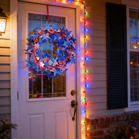 8.2 Yard Patriotic Garlands Star Wire Tinsel Red White and Blue USA Flag Stars 4th of July Party Decorations Independence Day Memorial Outdoor Indoor for Wreath Making