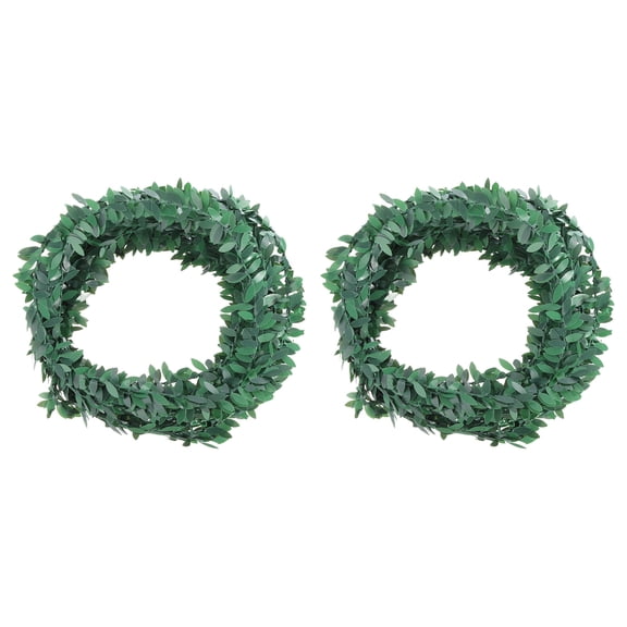 8.2 Yards Green Leaf Ribbon, 2 Pack Leaves Trim Rope Artificial Leaf String for Christmas, Style 4