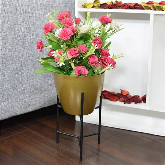 8.2 x 4.8 x 4.8 in. Handmade 100 Percent Iron Round Modern Planters Pot, Gold Coated