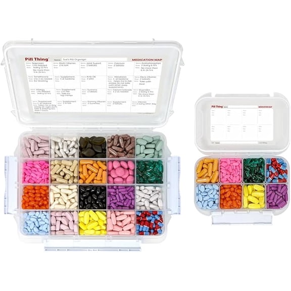 8 & 20 Compartment Large Pill Case with Airtight Seal - Silicone Gasket Waterproof Med Box with Medication Map (Combo Pack - 20 & 8 Compartment)