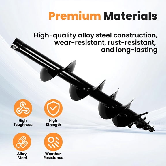 8/200mm Hydraulic Auger Bit with 6 Inch Front Drill Bit, 34 Inch Alloy Steel Mini Excavator Auger Drill Rod, Excavator Drilling Attachment for Fencing and Landscaping