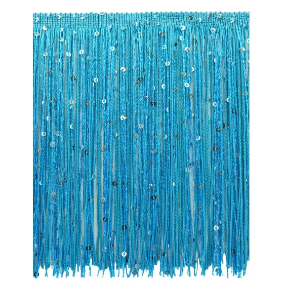 8" (20cm) Sparkling Sequin Chainette Fringe Trim # CFS08,, Turquoise Blue #04 (Dark Sky Blue) 5 Yards (15 ft/4.5m)