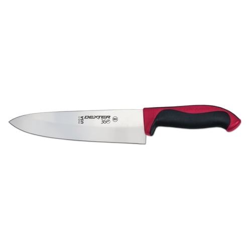 Dexter-Russell S360-8R-PCP 8" Cook's Knife, High-Carbon Steel Hollow Edge Blade, Slip-Resistant Red Polypropylene and Santoprene Handle, Made in USA