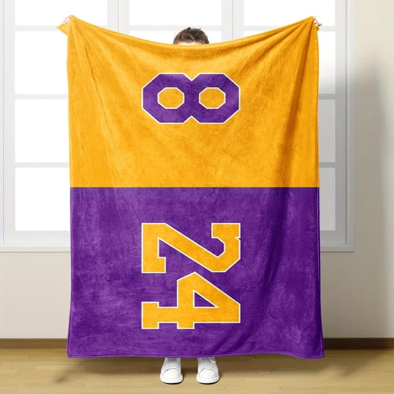 8 & 24 Number Print Flannel Blanket - 100% Soft & Cozy, Vibrant Yellow & Purple Fantasy Design, All-Season Multi-Purpose for Bed, Office, Travel, s & Adults, Machine Washable