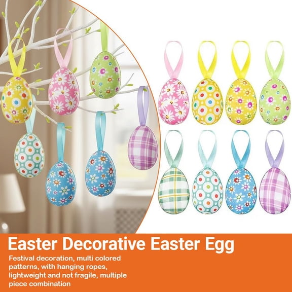 8/24PCS Vintage Easter Hanging Eggs, Paper Mache Foam Ornaments for Easter Decorations, Spring Tree, Home & Party Decor