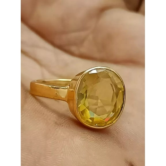 8.25 Carat Unheated Untreated Natural Yellow Sapphire Gemstone Handmade Punchdhatu Ring for Men And Women's