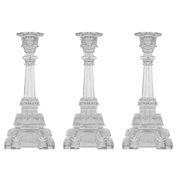 8.25" Eiffel Tower Taper Glass Candle Holder - Clear, 3PCS for Taper Candle