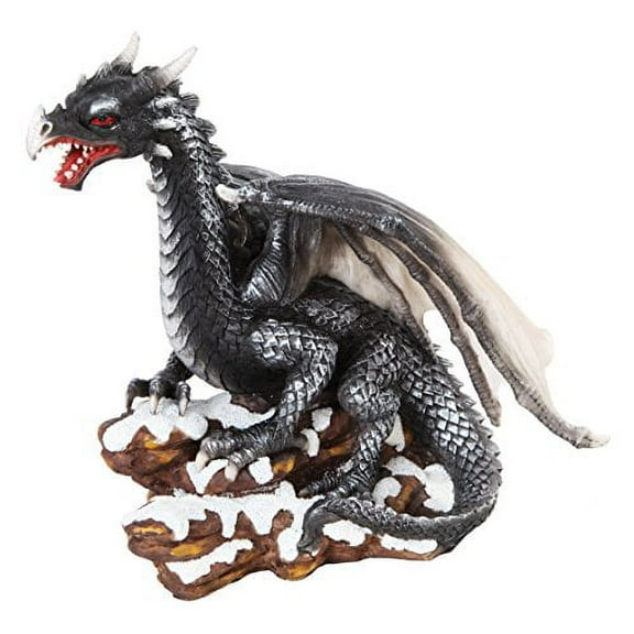 8.25 Inch Raziel The Dark Dragon on Snowy Rocks Statue Figurine